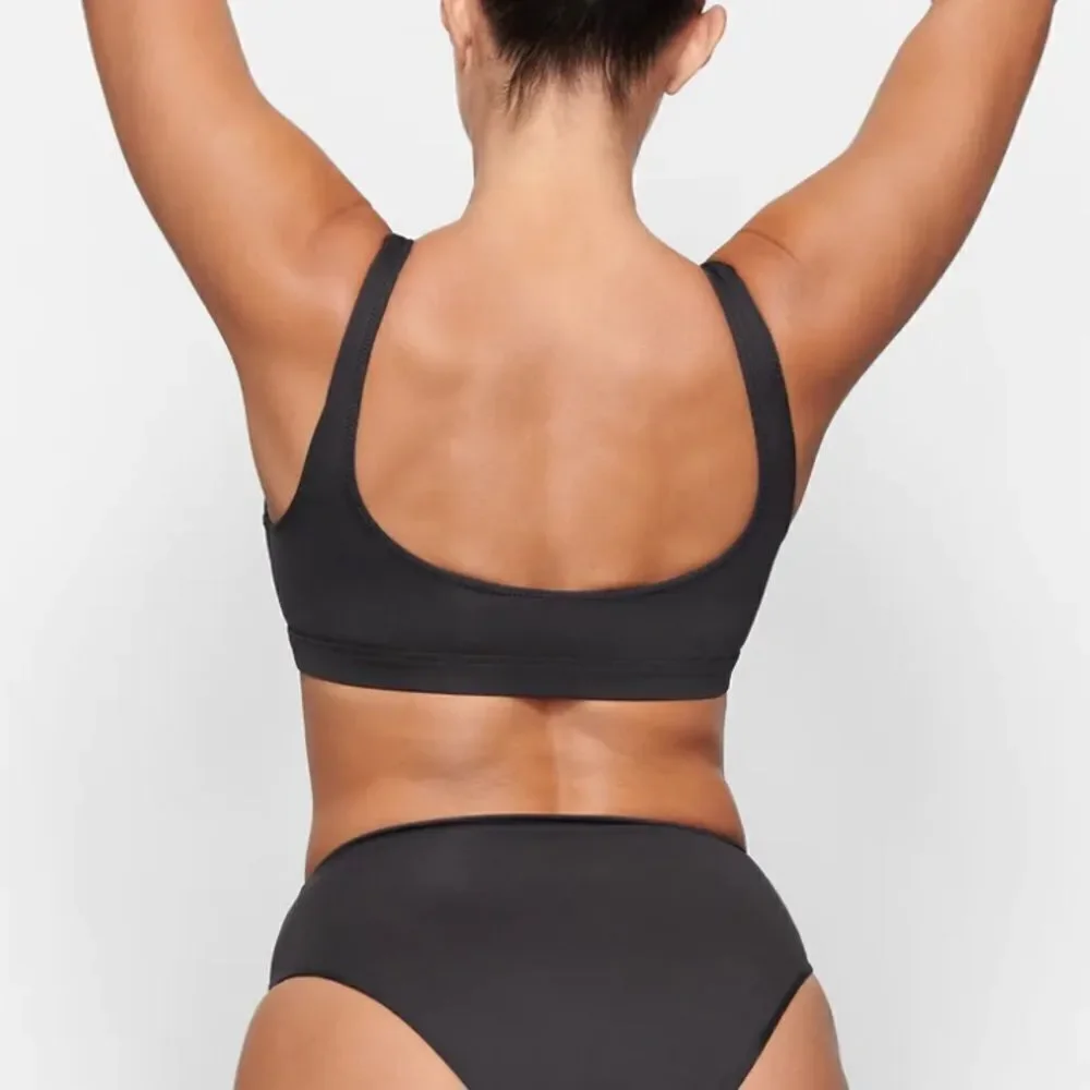 NWT SKIMS Recycled Signature Swim Tank Bikini Top In Onyx Black